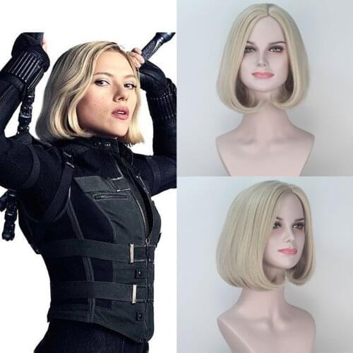 Black Widow Avengers Blonde Short Straight BoBo Hair Movie Halloween Cosplay Wig