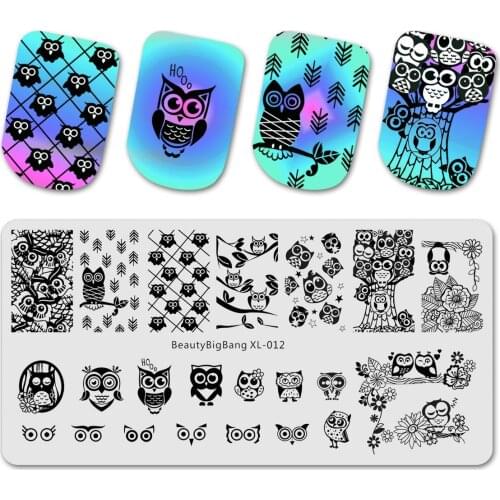 Nail Stamping Plates Summer Owl Pattern Nail Template Plate Rectangle Stamp Nails Mold Accessories BBB XL-012