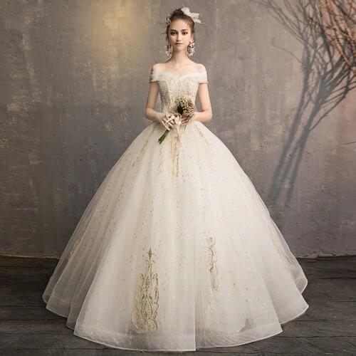 Sexy Off the Shoulders Boat Neck Ball Gown Wedding Dresses 2020 Appliques Beads Vintage Bride Gowns Vestido De Noiva 2020