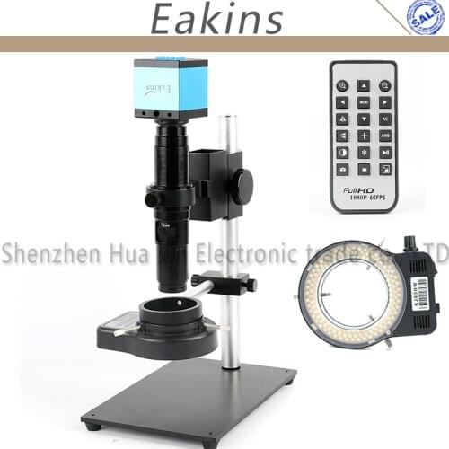Full Metal Stand Holder+ HD 10X - 200X Zoom C-mount Lens + 20MP 1080P Industrial Recorder Video Microscope Camera +144 LED Light