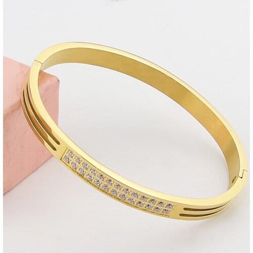 Luxury Best-Selling Stainless Steel Hand-Made Micro-Inlaid Hao Stone Bracelet Party Gift Love Bangle Jewelry Wholesale