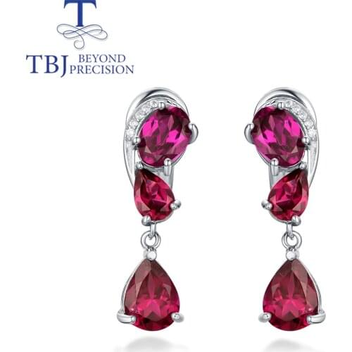 TBJ,925 sterling silver 5.5ct rhodolite garnet clasp earring,Natural brazil gemstone fine jewelry for women wife nice gift