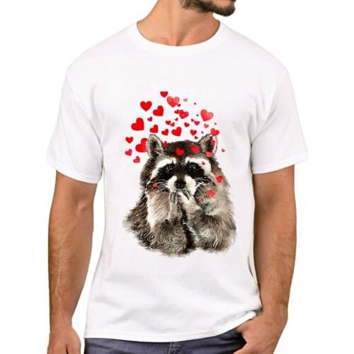TEEHUB Hipster Cute Raccoon Blowing Kisses &Hearts Men T-Shirt Funny Trash Panda Printed T Shirts Short Sleeve Tshirts Cool Tee