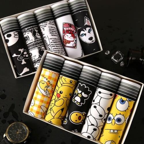 5PCS/Lot Mens underwear cute cartoon underpants male pure men panties shorts underwear boxer shorts