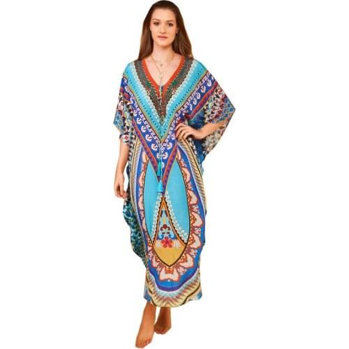 Bohemian Kaftan Beach Tunic Cotton Beach Cover up Saida de Praia Swimsuit Women Bikini cover up Pareo Sarong Beachwear