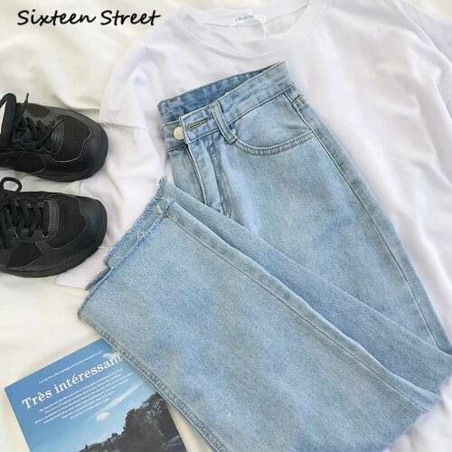 High Waist Jeans Simple Basics Light Blue High Waisted Loose Straight Leg Denim Trousers Vintage Streetwear Y2K Pants Aesthetic