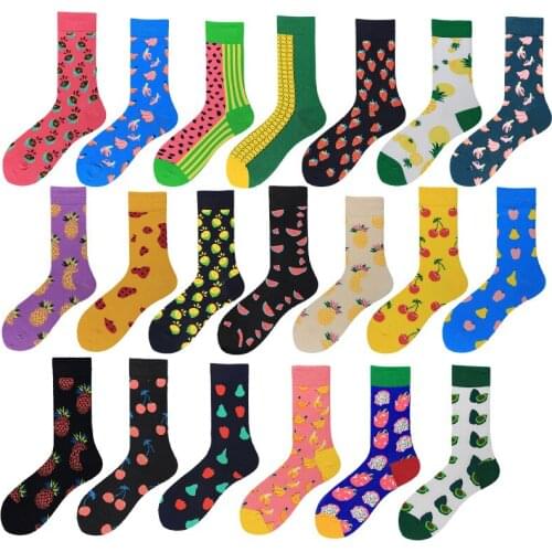 High quality womens socks fun cute cartoon fruit banana avocado lemon strawberry happy Japan Harajuku skate socks