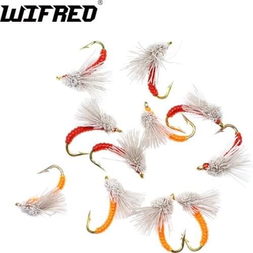 Wifreo 8PCS/Lot #16 Serendipity Nymph Fly Trout Panfish Salmon Fishing Flies Emerging Midge Nymph Orange Red