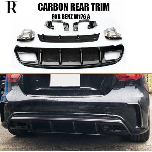 A45 Style W176 Carbon Fiber Rear Diffuser with Stainless Steel Exhaust for Benz W176 A-CLASS A200 A260 A45 Sports Bumper 13 - 18