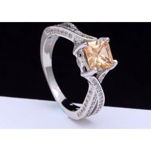 Yellow wedding ring hot band luxury Engagement jewelry fashion in cz zircon rings women cross design jewellery