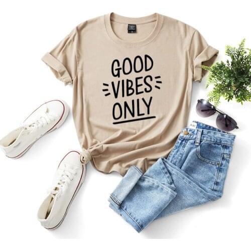 Good Vibes Only Tees Women Summer Slim Kawaii Women T Shirt Cotton High Quality Female Letter Print Independence Day T-shirt
