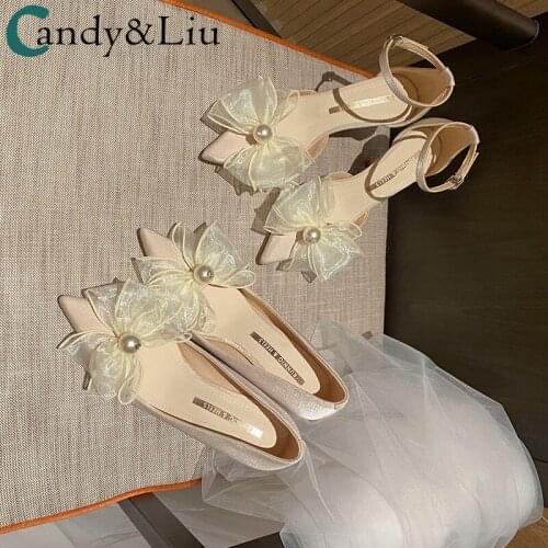 Lady Sandals High Heels Womens New Line Buckle Lace Flower Temperament Casual Single Shoes In Spring and Summer 2021