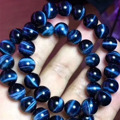 10mm Natural Blue Tigers Eye Gemstone Hawk Eye Round Beads Bracelets Charming Man Women Crystal Stretch For AAAAA