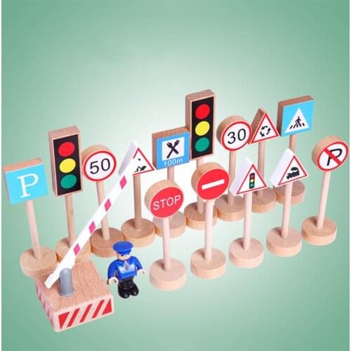 16Pcs/Set Wooden Traffic Sign Blocks Toy Street Road Traffic Signs Model Block Educational Kids Toy For Kids Toy