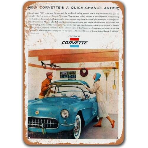 1956 Corvette 3 Vintage Tin Signs Cars, Sisoso Metal Plaques Poster Pub Man Cave Retro Wall Decor 12x16 inch
