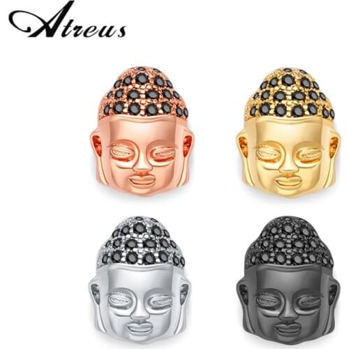 3pcs/lot CZ Crystal Religious Buddha Head Charms Copper Spacer Beads Lucky Bodhisattva Micro Pave Loose Beads For Jewelry Making