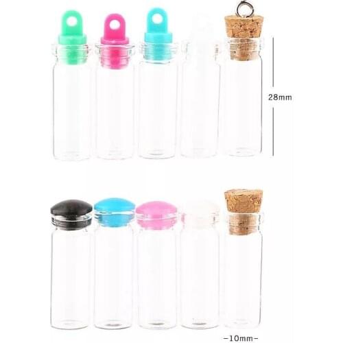 300PCS 10*28mm 1ml Glass Empty Sample Jars Wishing Bottle Empty Storage Vials DIY Pendants Cork/Silicone/Plastic Cap Home Decor