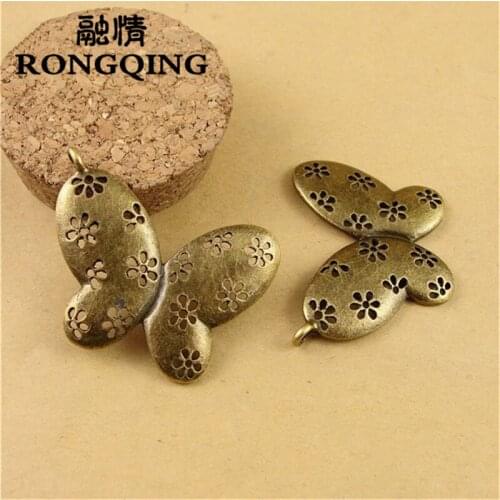 RONGQING 40pcs/lot 38*29MM Bow tie Flowers antique alloy charm pendant Charms fit Bracelets & Necklaces DIY Jewelry
