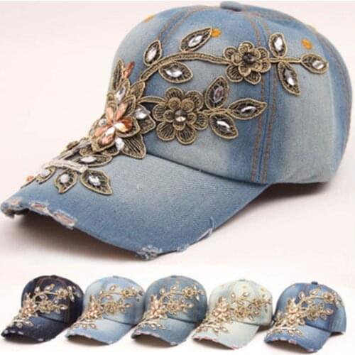 2019 Grinding Rhinestone Zircon Denim Women Baseball Cap Fitted Hip Hop Cotton Snapback Fashion Accessories Outdoor-XMC-W6