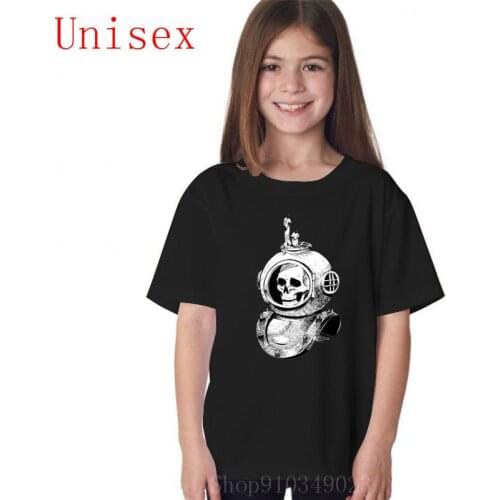 Kid Fashion Short Sleeve Cotton T-shirt Deep Dive Skull Scuba Diver T Shirt girls Hip Hop childrens clothes Cool Tees