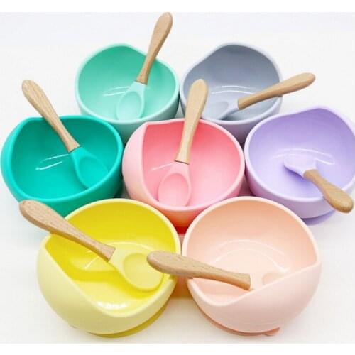 Baby silicone suction cup bowl baby bowl fork spoon set baby feeding tableware food grade food bowl