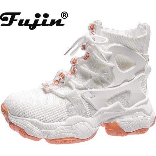 Fujin 2021 Boots Summer Sneakers Platform Walking Casual Boots Chunky Booties Breathable Air Mesh Donot Sweat High top shoes
