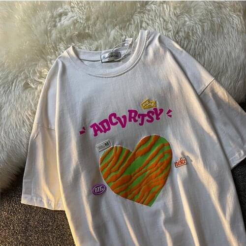 Printing T-shirt Summer Short-Sleeved Round Neck Mens Fashion Loose Cotton All-match Style INS Lovers Student BF