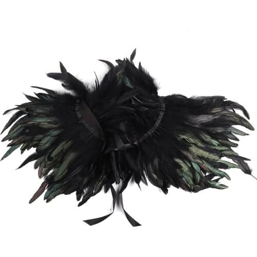 Gothic Victorian Natural Feather Shrug Tops Cape Shawl Shoulder Wrap Stole Poncho with Choker Collar Halloween Party Costumes
