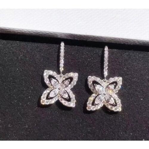 Exquisite Clover Flower Earrings Fashion Real 925 Silver Elegant Crystal Earring For Women Shining Luxury Fine Jewelry Gift