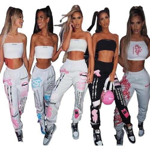 Letter Print Off Shoulder Halter Two Pieces Set Sexy Open Back High Street Wear Drop Shipping