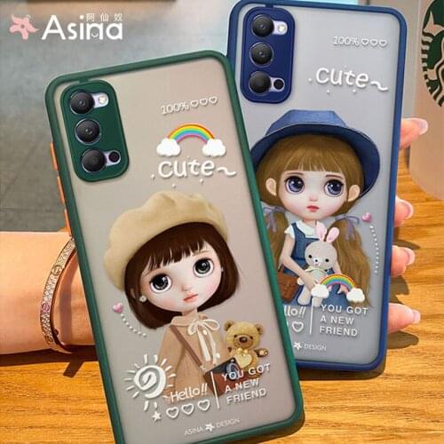Matte Transparent Case For OPPO Reno 2 3 4 5 Pro Cute Cartoon Hard PC Cover Bumper For Realme X7 Find X3 Lite Funda Capas