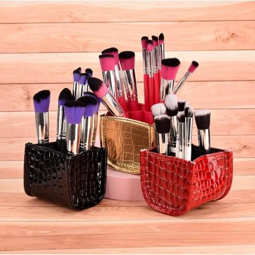 Whole Sale Makeup Brushes Holder Fashion Organizer Case Brush PU Leather Pen Holder Storage Protable Cosmetic Bag Make Up Tools