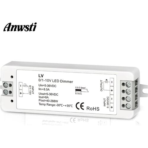Mini 0/1-10V CV LED Dimming Controller 1 Channel DC 5V 12V 24V 36V PWM Conatant Voltage Output 8A 288W 1 Channel 0-10V Dimmer LV