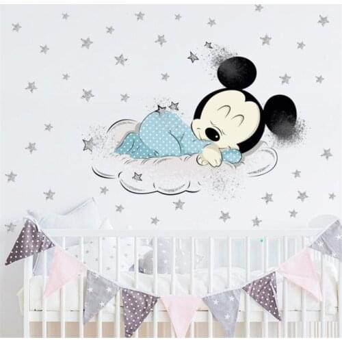 Disney Cartoon Sticker Mickey Mouse Minnie baby home decals wall stickers for kids room Princess Room Sticker Anime poster
