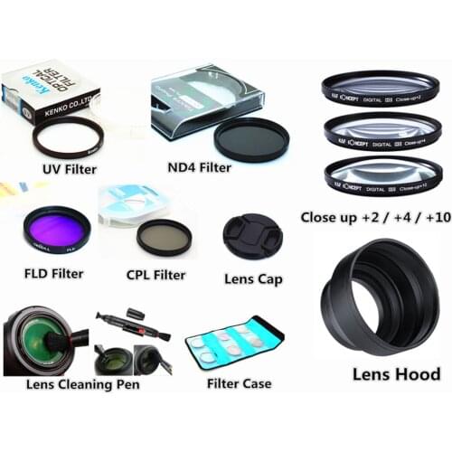 Filter set ( UV CPL FLD ND4 Close up +2 +4 +10 ) + Lens Hood + Lens Cap + Cleaning pen for Sony HX400V HX350 HX300 H400 Camera