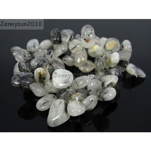 Natural Black Quartz Rutilated Gems Stone Freeform Flat Teardrop Drop Barpque Bead 16'' for Jewelry Making Crafts 5 Strands/Pack