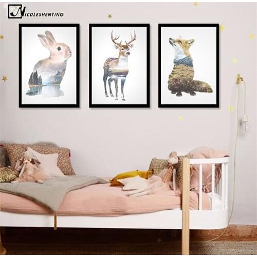 NICOLESHENTING Rabbit Deer Animal Silhouette Poster Prints Minimalism Wall Art Canvas Painting Nordic Style Picture Home Decor