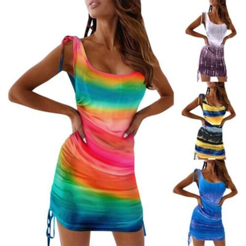 2020 New Summer Women Halter Sleeveless Wear Mini Women Dresses Clothes Slender Slim Fit Sexy Print Dress