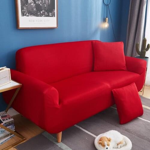 Red Solid Stretch Sofa Cover Elastic Corner Couch Covers for Living Room L Shape Slipcover Home Decor 1/2/3/4 Seater