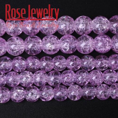 Wholesale Light Purple Cracked Quartz Glass Beads for Jewelry Making Bracelet 8 10 12 mm 15" Crystal Round Bead