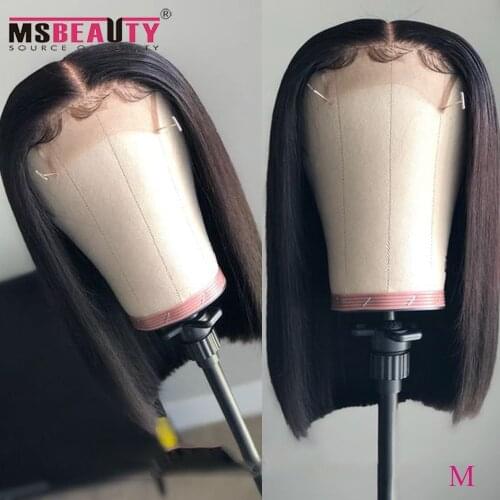 4X4 Short Lace Human Hair Wigs 150% Density Straight Bob Lace Closure Wigs Brazilian Remy Lace Front Human Hair Wigs