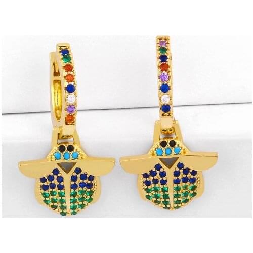 Cactus insect multicolor Brass micro pave cz zircon cubic zirconia drop Hoop Earrings studs copper gold plated crystal gtg34