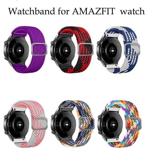 Watch Strap Huami amazfit GTR 47mm 2 stratoS GTS 2 BIP For amazfit pop Adjustable Braided Solo Loop Bracelet opaska correa