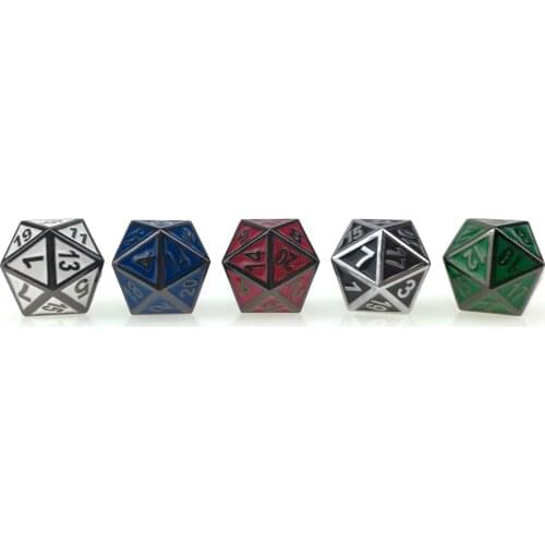 Rollooo 20 Sided Dice Metal with Enamel Single d20 White Black Green Red Blue