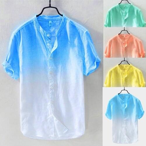 Summer Mens Cool And Thin Breathable Collar Hanging Dyed Gradient Cotton Shirt Simple Daily High Quality Shirts Fast Shipping