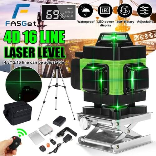 4D 16 Lines Laser Level Green Line 360 Horizontal And Vertical Auto Self Leveling Cross Line Remote Control Green Laser Levels