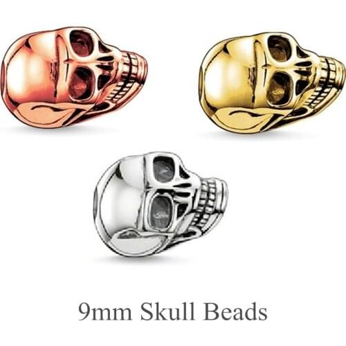 Silver Rose Gold Color 9mm Skull Karma Beads, Thomas Style DIY Beads for Ts Jewelry Making Fit Bracelets Necklaces for Women Men