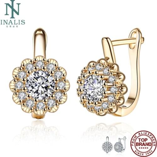 INALIS Stud Earrings For Women Flower-Shaped Inlaid 5A+ Cubic Zirconia Luxury Copper Earrings Hot Selling Pretty Fashion Jewelry