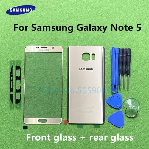Note5 Front Screen Glass Lens For Samsung Galaxy Note 5 N920 N920F N920V N920P Rear Battery Cover Door Back Housing + Tools