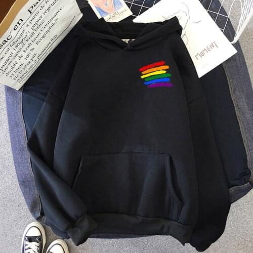 Hoodies Women LGBT Gay Les Lesbian Pride Rainbow Striped Streetwear Men Loose Harajuku Sweatshirt Hoodie Black Plus Size Tops